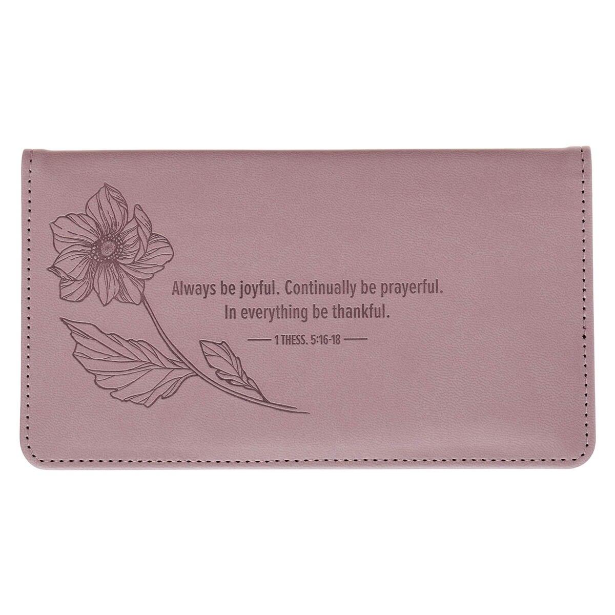 Productafbeelding: achterkant van Be Joyful 1 Thess. 5:16-18 Checkbook Wallet Mauve