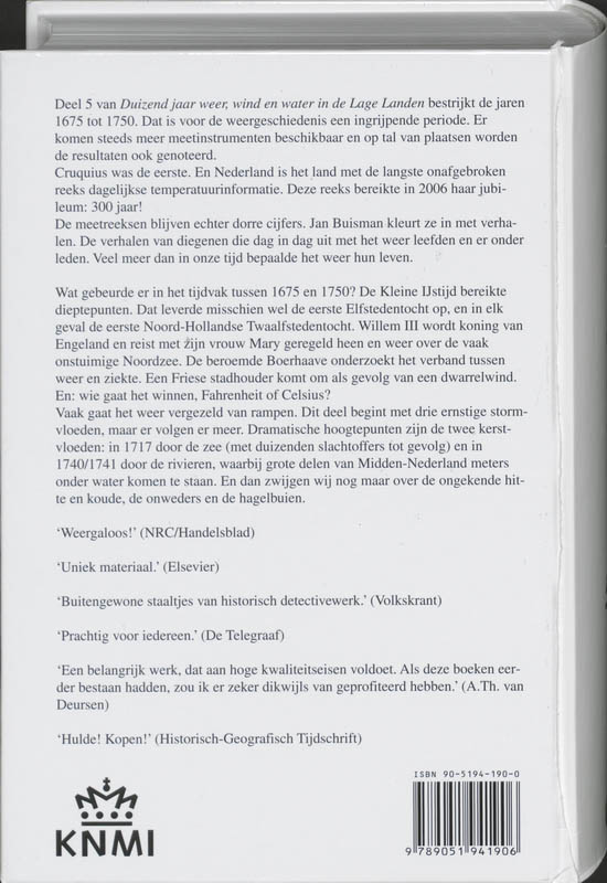 Productafbeelding: achterkant van Duizend jaar weer, wind en water in de Lage Landen 1675-1750 5