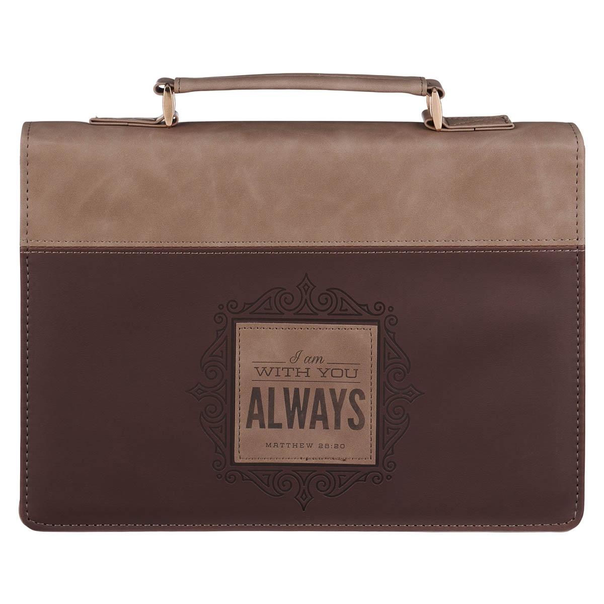 Productafbeelding: voorkant van I Am With You Always Matt. 28:20 Bible Cover Fashion Two-tone Brown