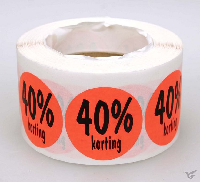 Productafbeelding: voorkant van Stickerrol 500 rond rood 40% korting