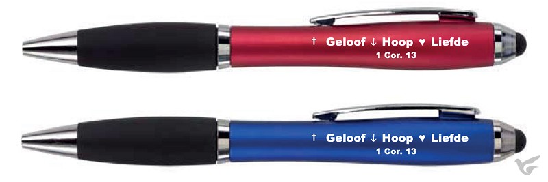 Productafbeelding: voorkant van Pen Softtouch Rood Geloof Hoop Liefde