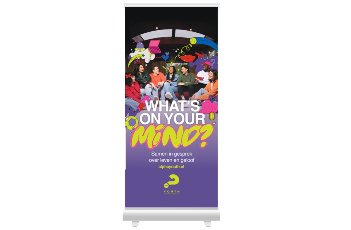 Productafbeelding: voorkant van Alpha Youth-banner (What’s on your mind?)